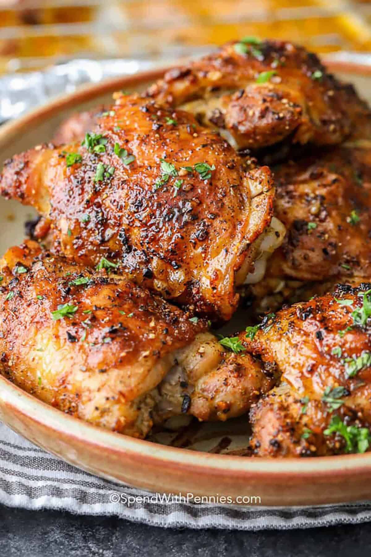 juicy Baked Chicken Thighs on a plate