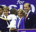 Getty Images Hunter (extreme left) looks on with his family after Joe Biden announces his first run for the presidency in 1988