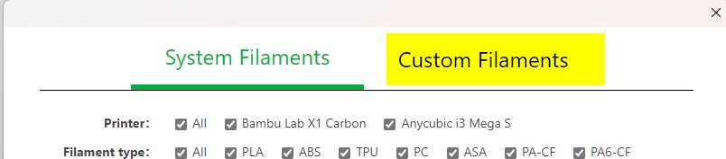 Accessing Custom Filaments on Bambu Lab Website