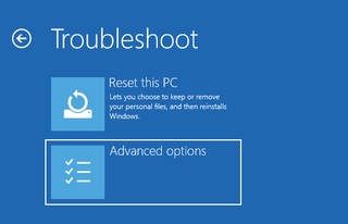 Click Advanced Options in Troubleshoot Menu