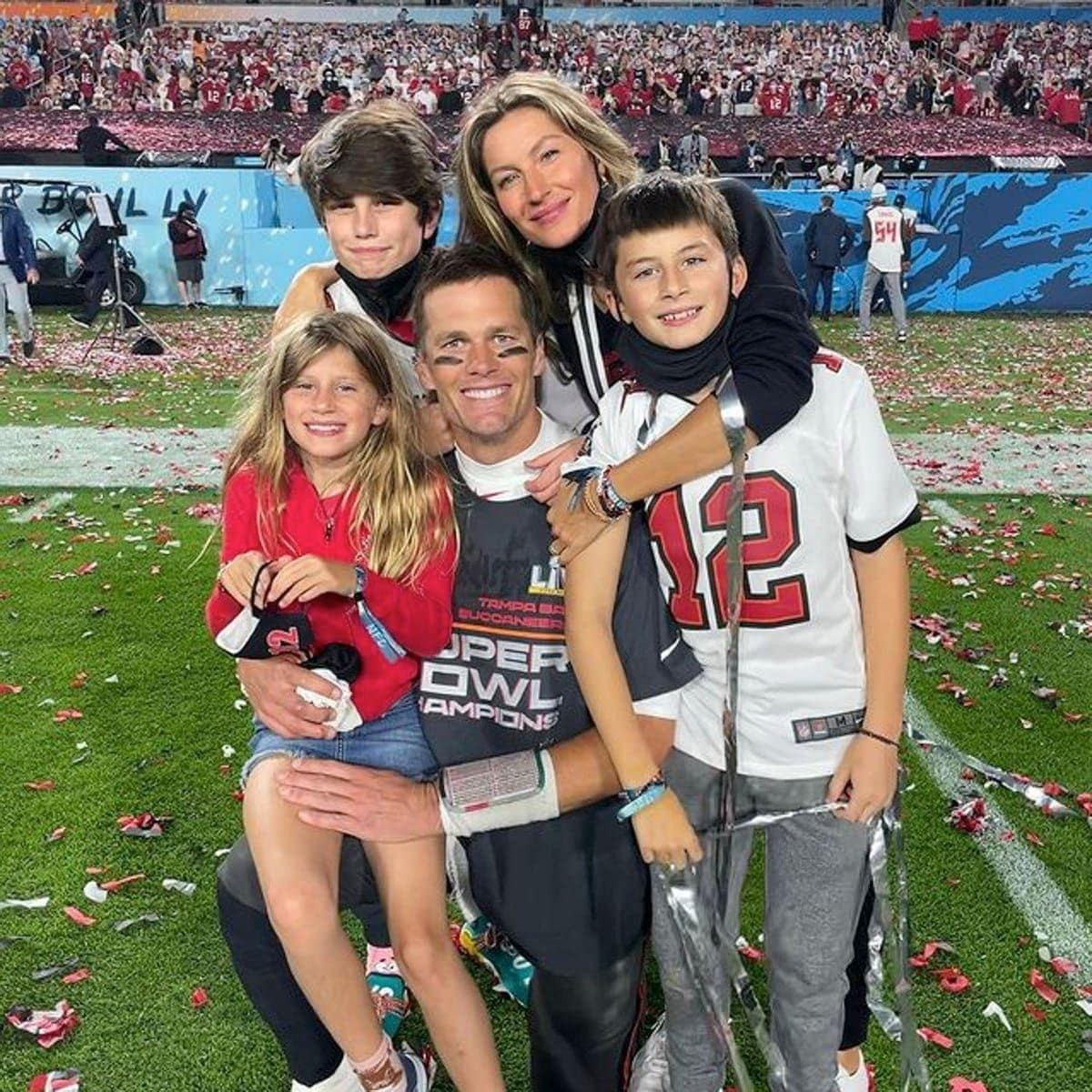 Gisele Bundchen with Tom Brady and his children, showcasing family bonds