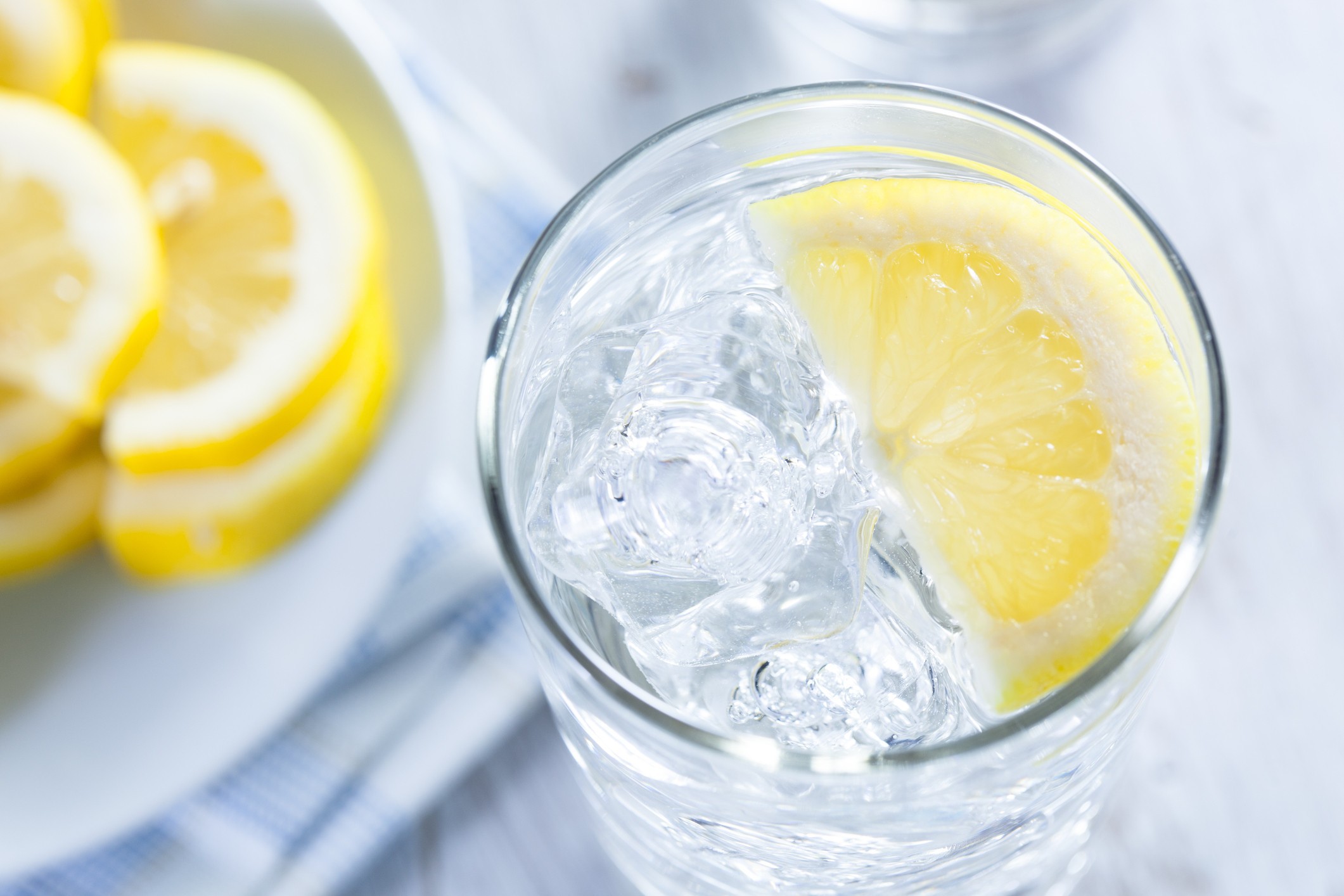 Refreshing Ice Cold Water with Lemon ready to drink