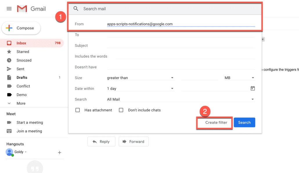 Create a Gmail filter to automatically archive specific incoming emails