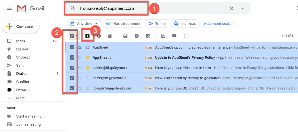 Archive specific emails using Gmail filters and then selecting and archiving