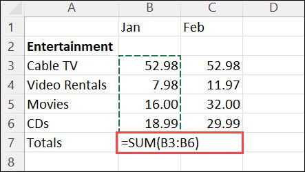 Formula created by clicking Home > AutoSum