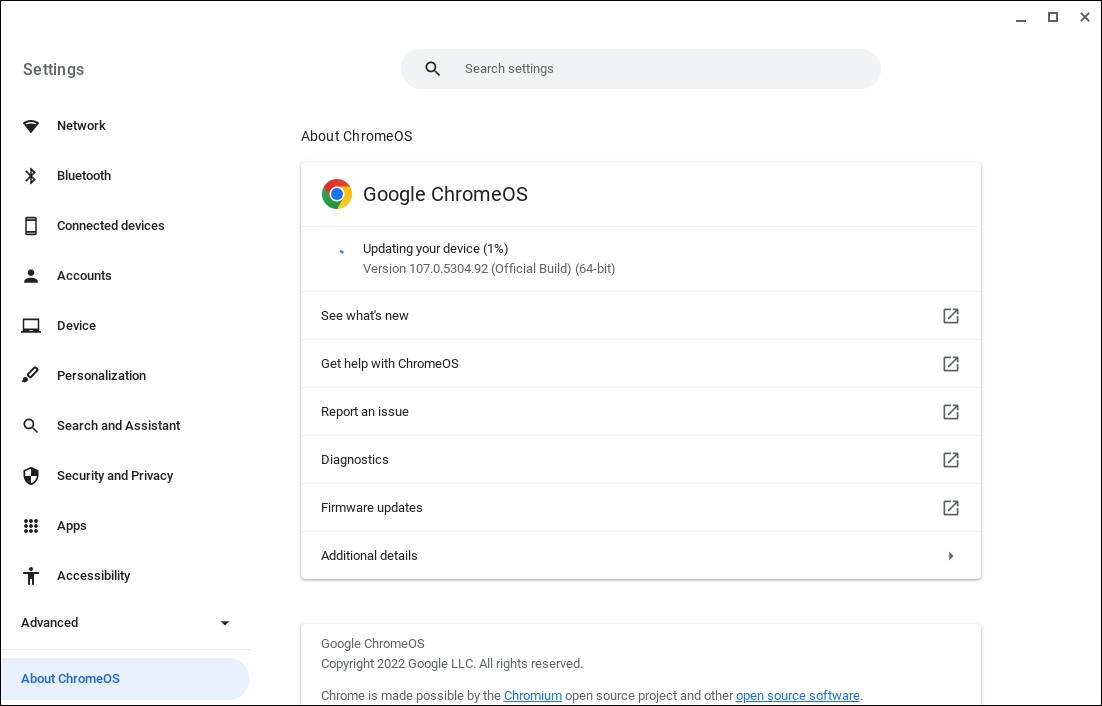 Update available notification for Chromebook