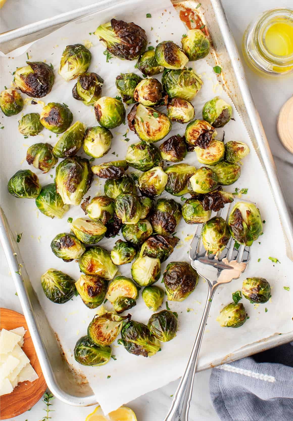 Close-up of vibrant green Brussels sprouts, showcasing their fresh and appealing texture.