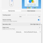 Mouse options in System Settings showing the secondary click option set to Click Right Side and the corresponding animation.