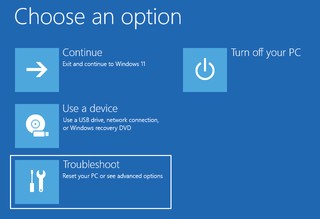 Click Troubleshoot in Windows Recovery Environment