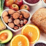 Variety of high fiber foods including fruits, vegetables, and whole grains that aid in relieving constipation and promoting healthy bowel movements.