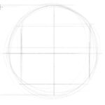 Basic framework for drawing a face, starting with a circle, intersecting lines, and a square