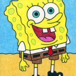 A cheerful drawing of SpongeBob SquarePants, created with the help of a simple, step-by-step guide.