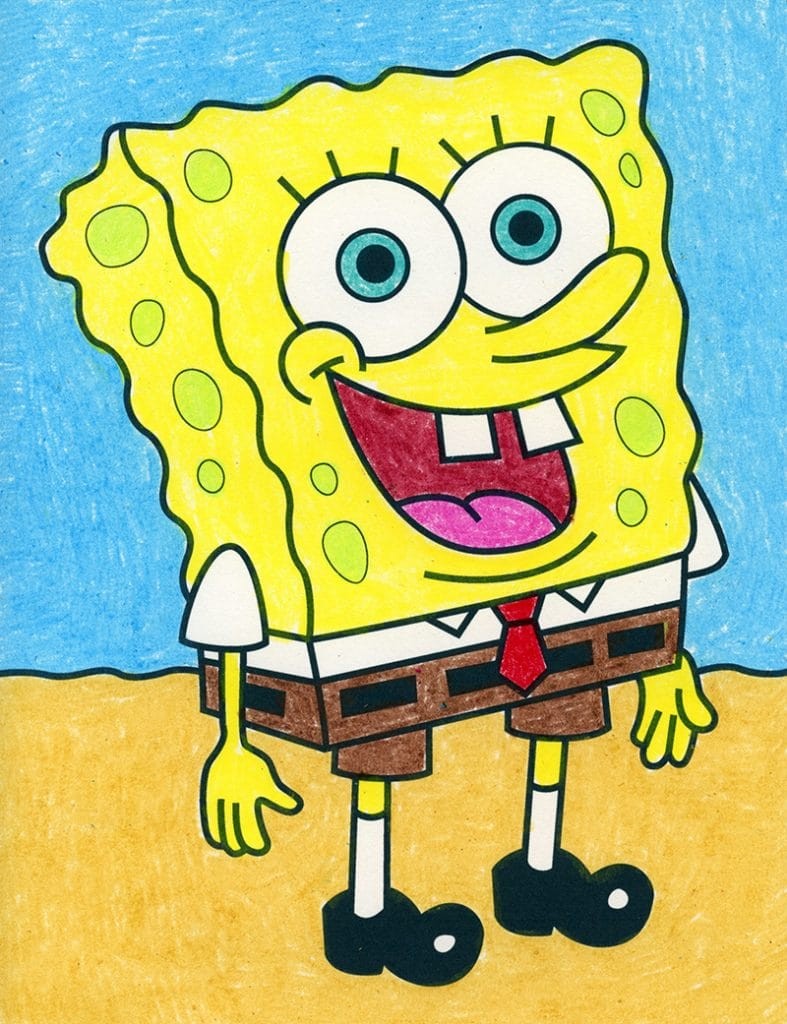 A cheerful drawing of SpongeBob SquarePants, created with the help of a simple, step-by-step guide.