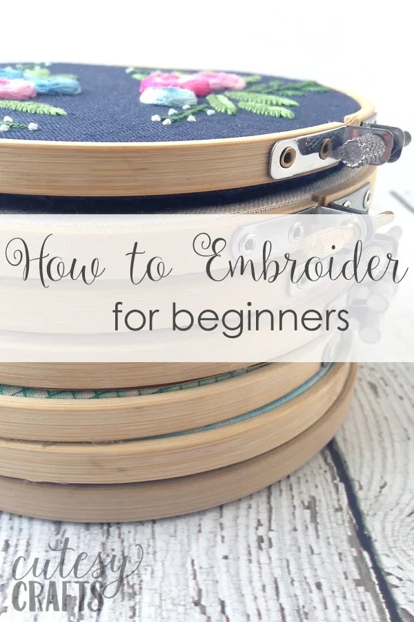 Embroidery supplies for beginners including fabric, thread, needles, hoop, and tracing pen