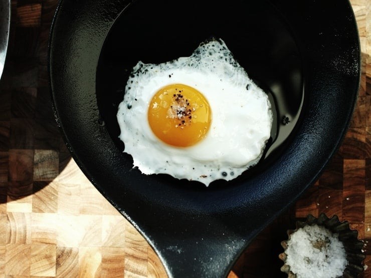 Fried Egg with salt and pepper in Pan