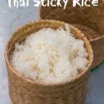 Close up of Thai sticky rice in a bamboo steamer basket