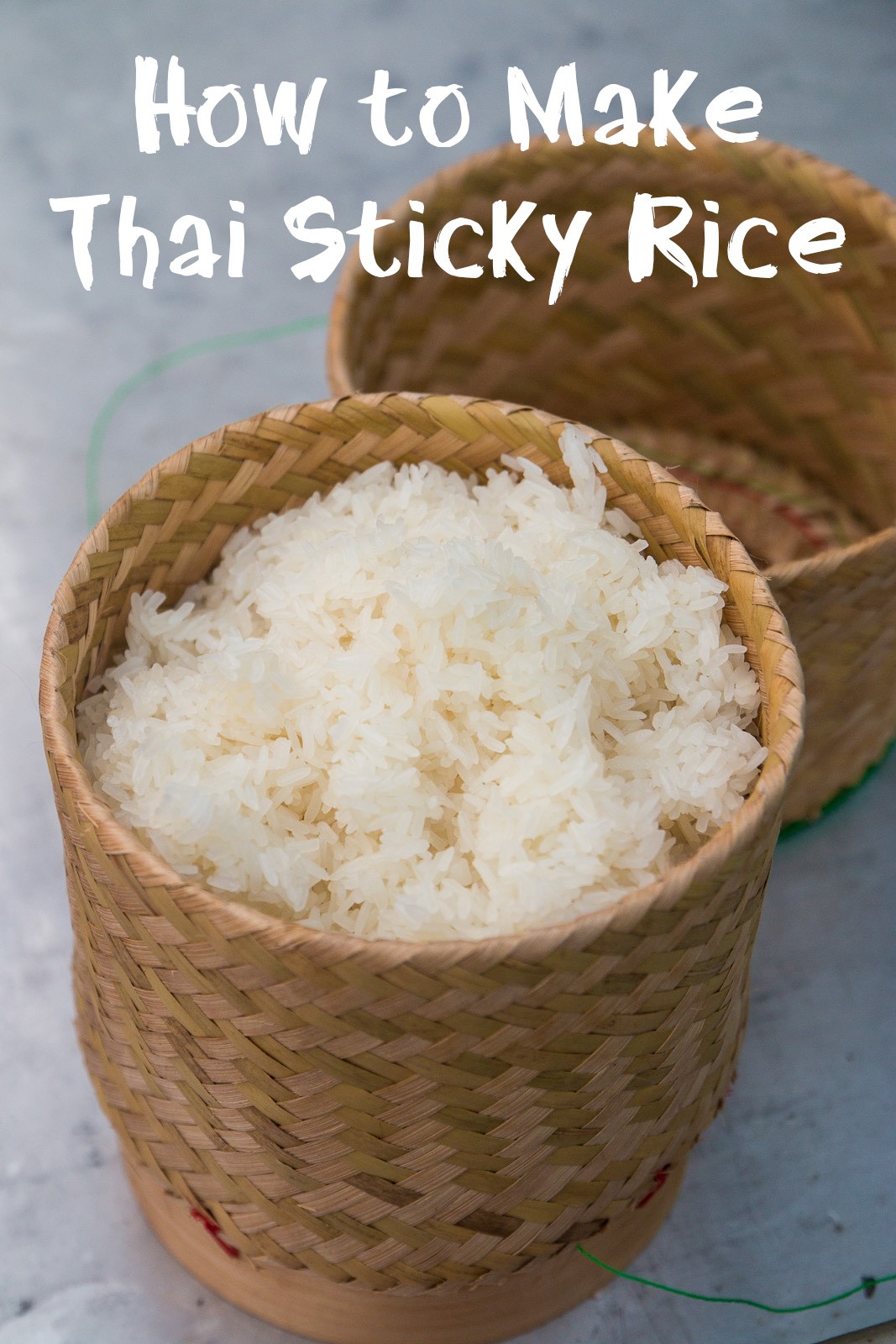 Close up of Thai sticky rice in a bamboo steamer basket