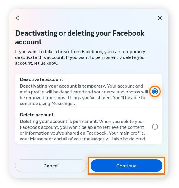 Opening Privacy Settings on Facebook for Android to deactivate a Facebook account.