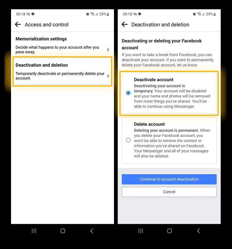 Confirm your Facebook Account deactivation, then re-enter your Facebook password.