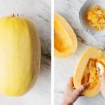 Halved Spaghetti Squash with Seeds Being Scooped Out