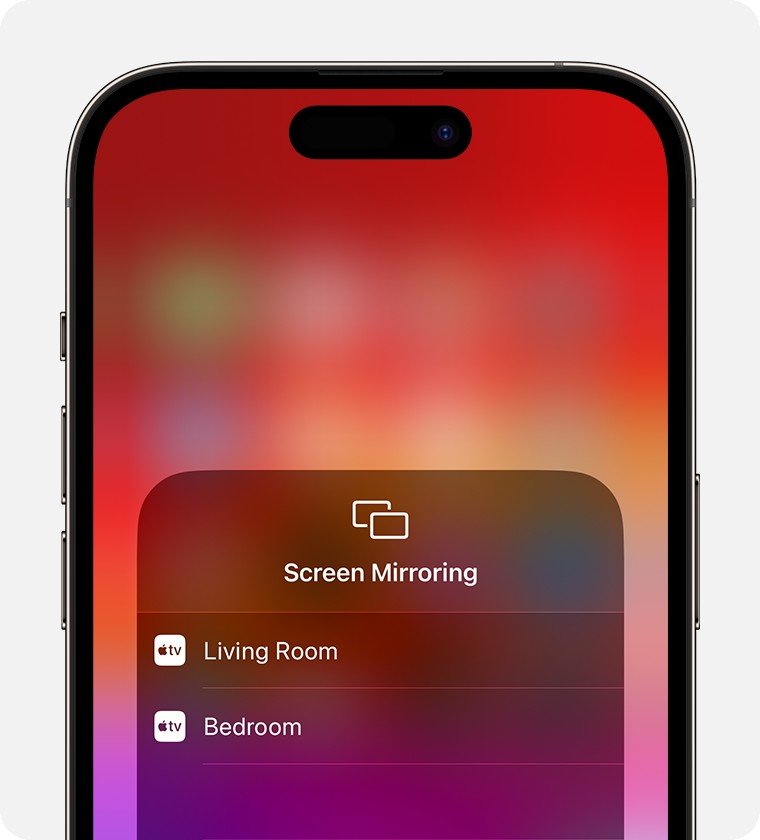 List of available devices for screen mirroring on iPhone