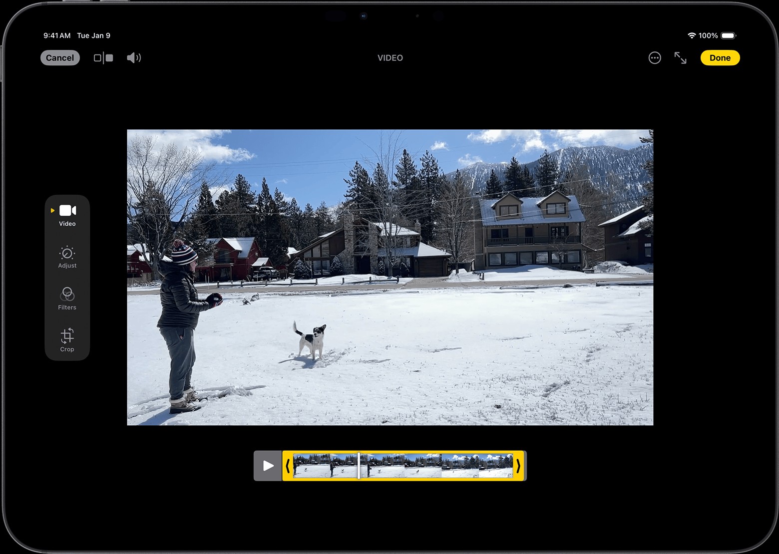 iPad showing a video in edit mode