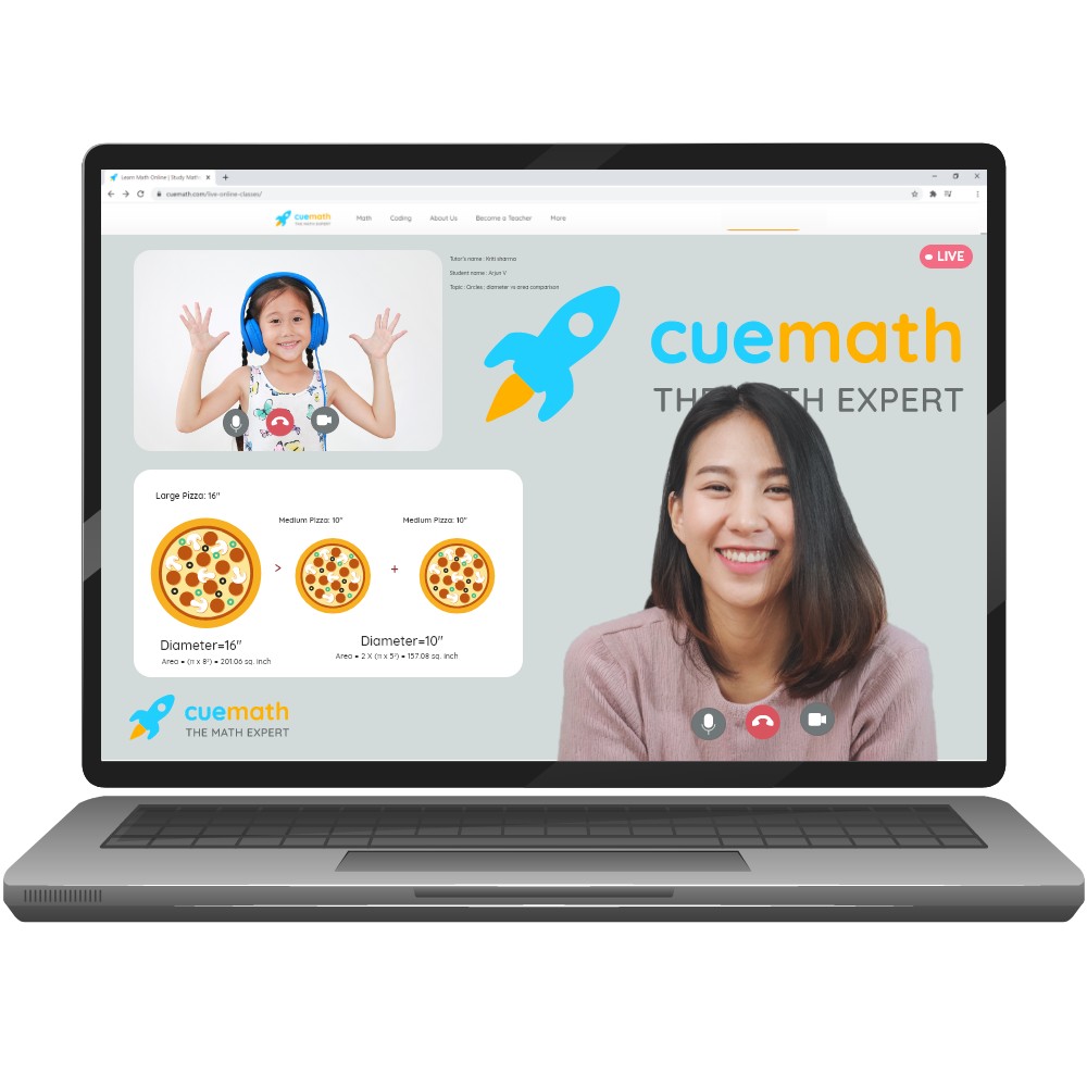 Friendly tutor explains math concepts visually on a laptop.