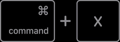 Keyboard shortcut Command-X for Cut on Mac - Press Command and X keys together to cut selected text or files on macOS.
