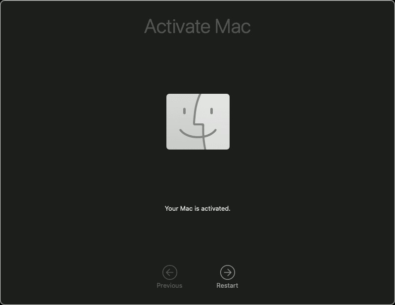 Activate Mac restart prompt after factory reset. Click Restart to complete the process.