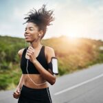 Woman on a run listening to music