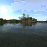 Minecraft zombie villager in a visually enhanced game world using shaders.