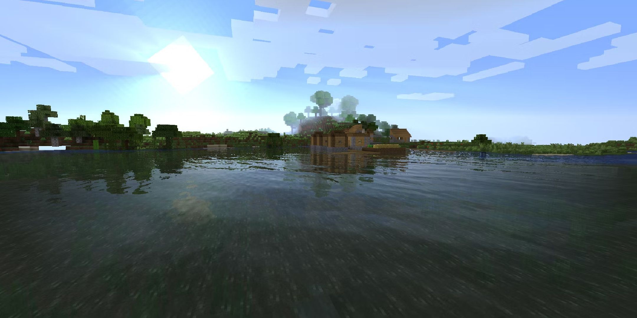 Minecraft zombie villager in a visually enhanced game world using shaders.