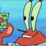 Mr. Krabs looking concerned and greedy