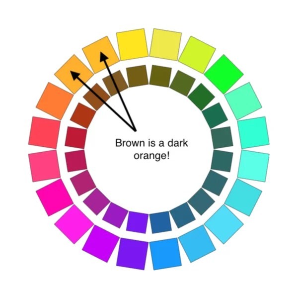 Color wheel illustrating brown as a darker shade of orange