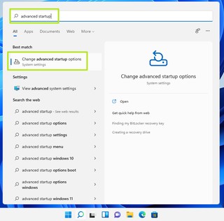 Navigate to Advanced Startup in Windows Settings