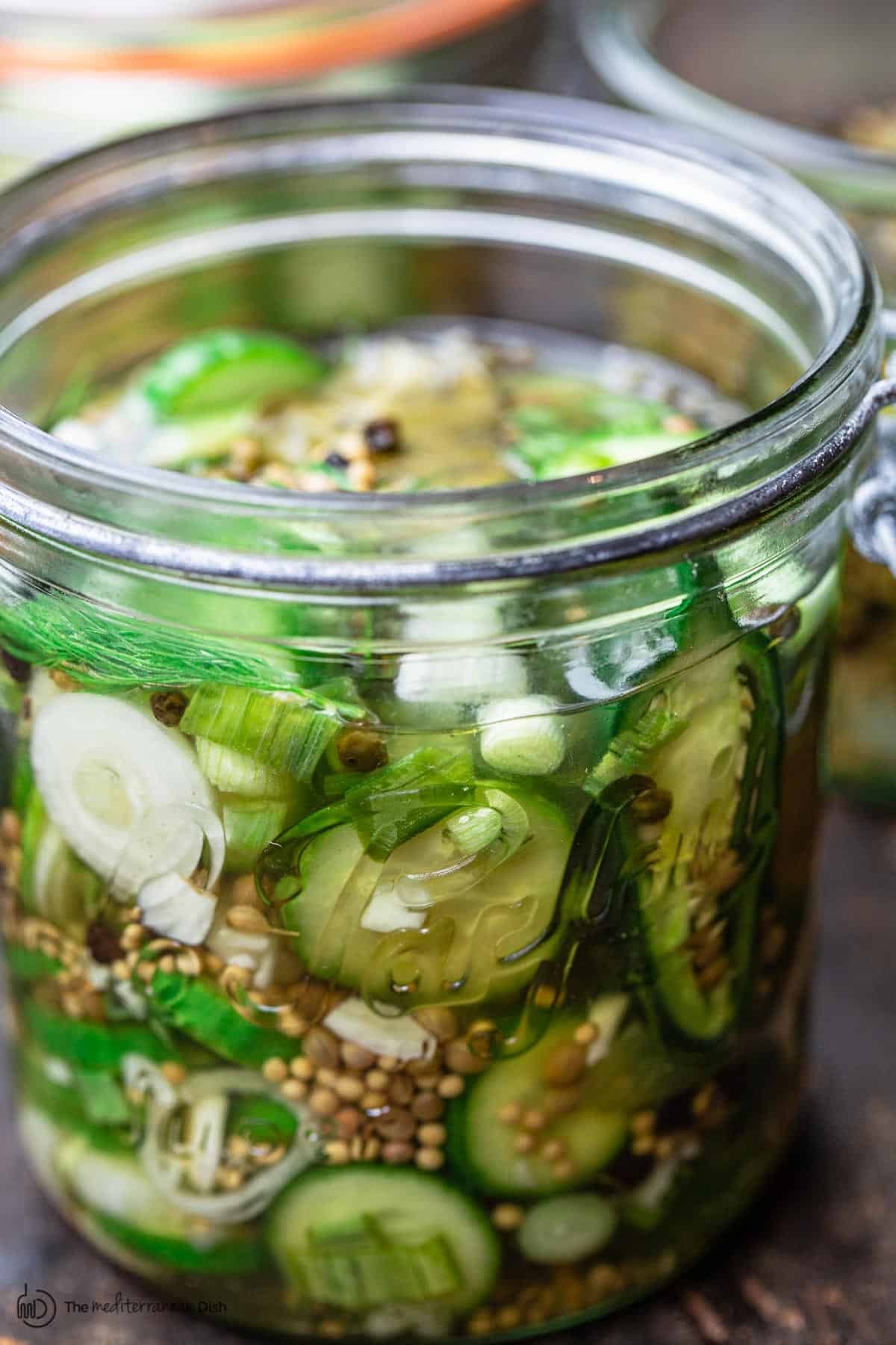 Pickled cucumbers in a jar