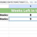 Formula in Google Sheets to calculate rounded weeks left in 2024