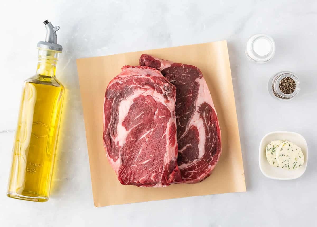 Steak ingredients on the counter.