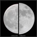 Comparison image showing the size difference between a micromoon and a supermoon.