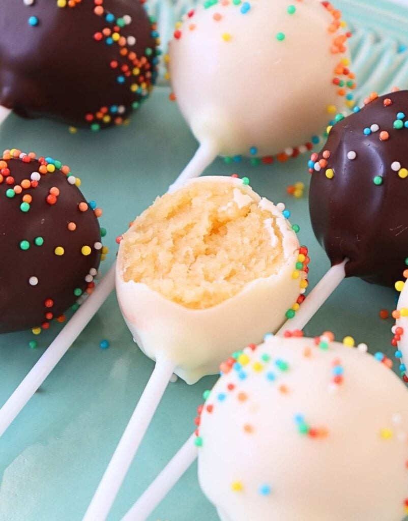 Close up of cake pops on sticks