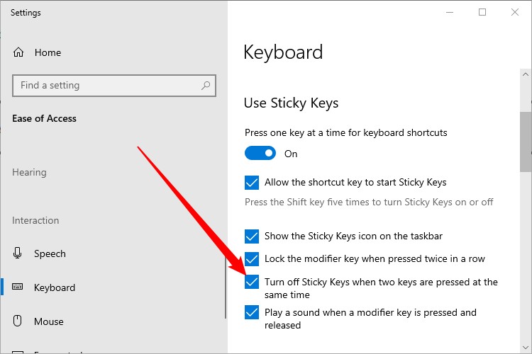 Access Ease of Access Keyboard Settings through Windows Search