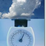 Conceptual image of a cloud on a weight scale, representing the question 'How much do clouds weigh?'