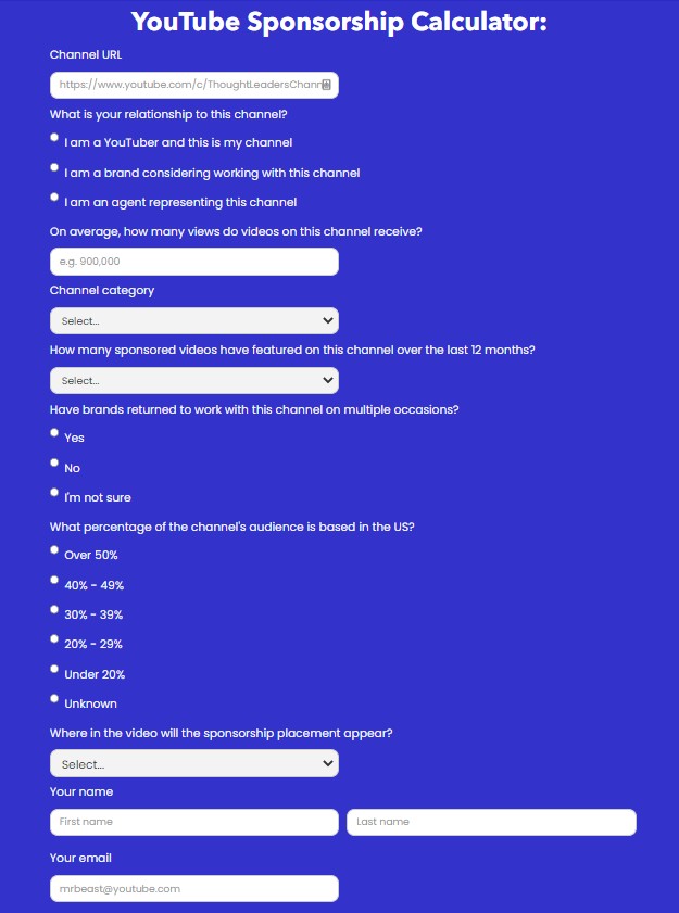 YouTube Sponsorship Calculator
