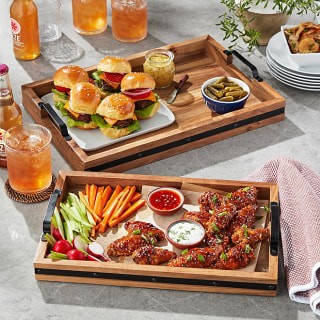 Acacia Wood Rectangular Serving Trays (Set of 2)