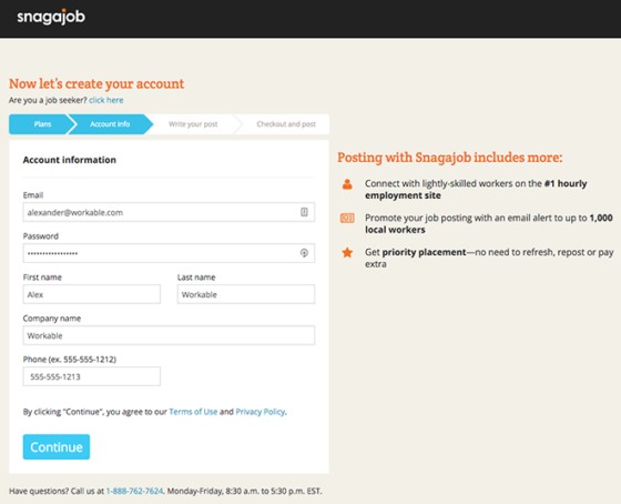 Snagajob account setup
