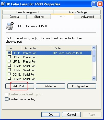 Adding a standard TCP/IP Port
