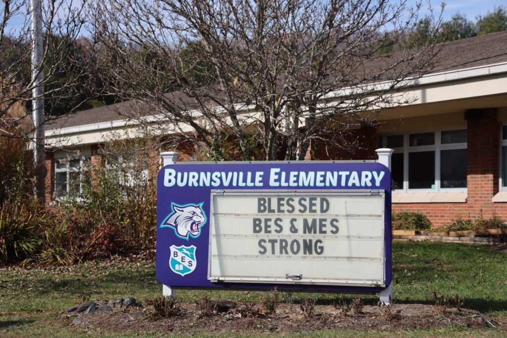 Burnsville Elementary in Yancey County sign the day school returns after Helene