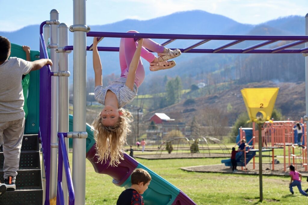 Monkey bars at Burnsville Elementary are ready for students returning after Helene