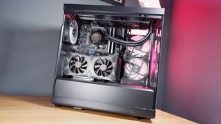 Custom gaming PC with RGB lighting and high-end components.