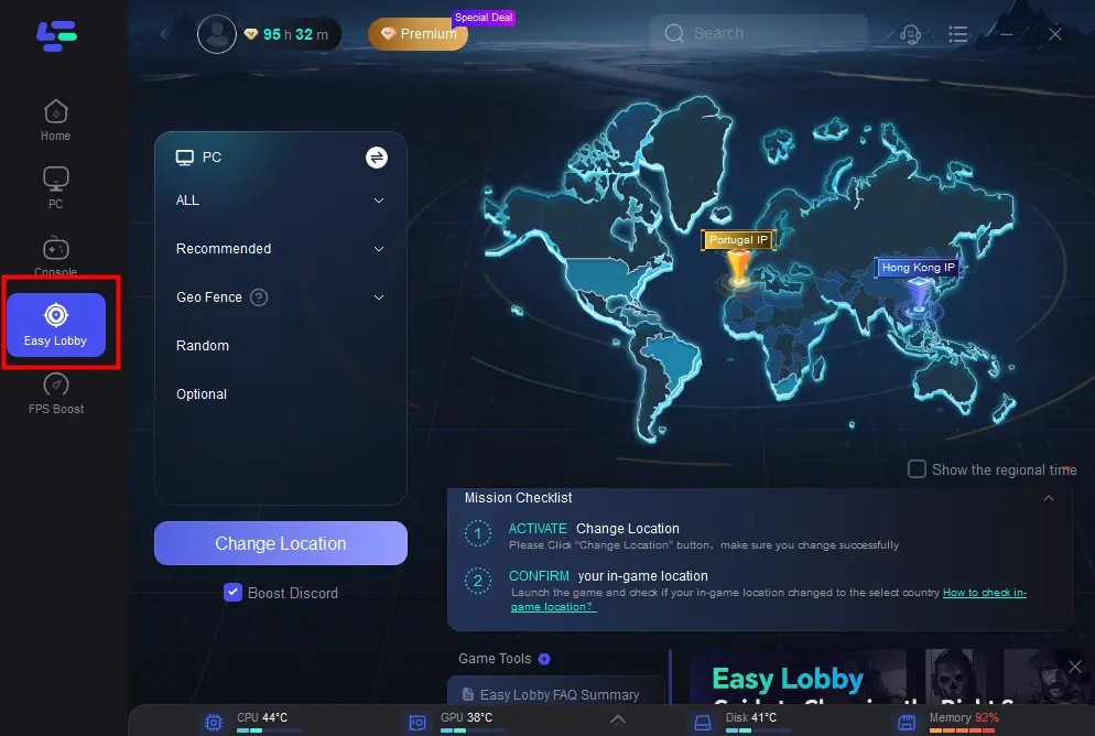 LagoFast Easy Lobby tool interface